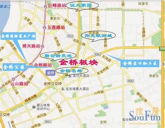 东面由金桥出口加工区向东延伸段及曹路镇区域